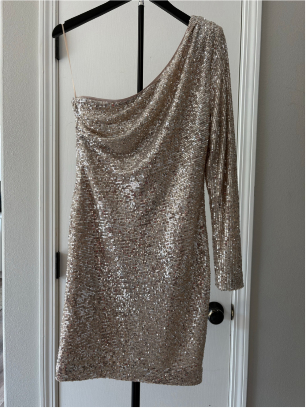 Trina Turk Sukie Silver / Soft Champagne gold Asymmetrical Mini Cocktail Dress S
